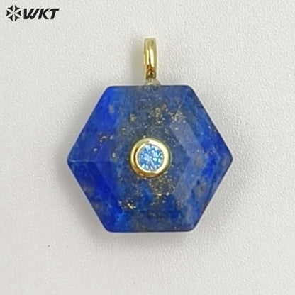 WT-P2060 Popular Trendy Round Zircon And Various Natural Gemstones Geometric Hexagon Pendants For Lady Necklace Handmade Jewelry