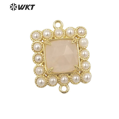 WT-PC004 Wholesale Fashion Gold Double Loops Natural Square Claw Setting Gemstone Connectors for DIY Jewelry Findings