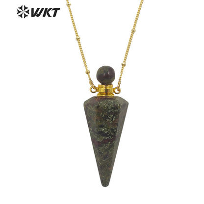 WT-N1407 Amazing Big Long Bullet Shape Natural Gemstone Made Perfume Bottle Necklace Women Essencial Oil Bottle Necklace