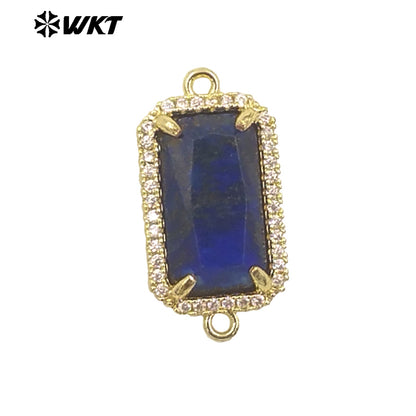 WT-C326 Wholesale Fashion Delicate Long Square Double Loops Cubic Zircon Claw Setting Natural Stone Bar Connectors
