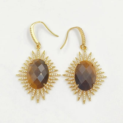 WT-ME094 Wholesale Newest Fashion Light Luxury Natural Gemstone Oval Shaped Micro Paved Earrings Studt