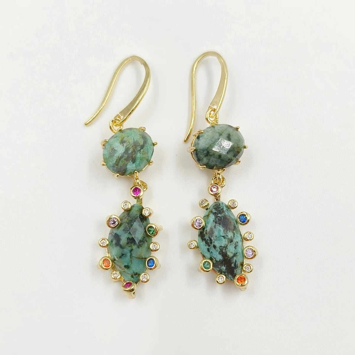 WT-E735 Amazing Colorful Gemstone Wire Wrapped Long Charming in Drop Earrings Women Pendant Earrings