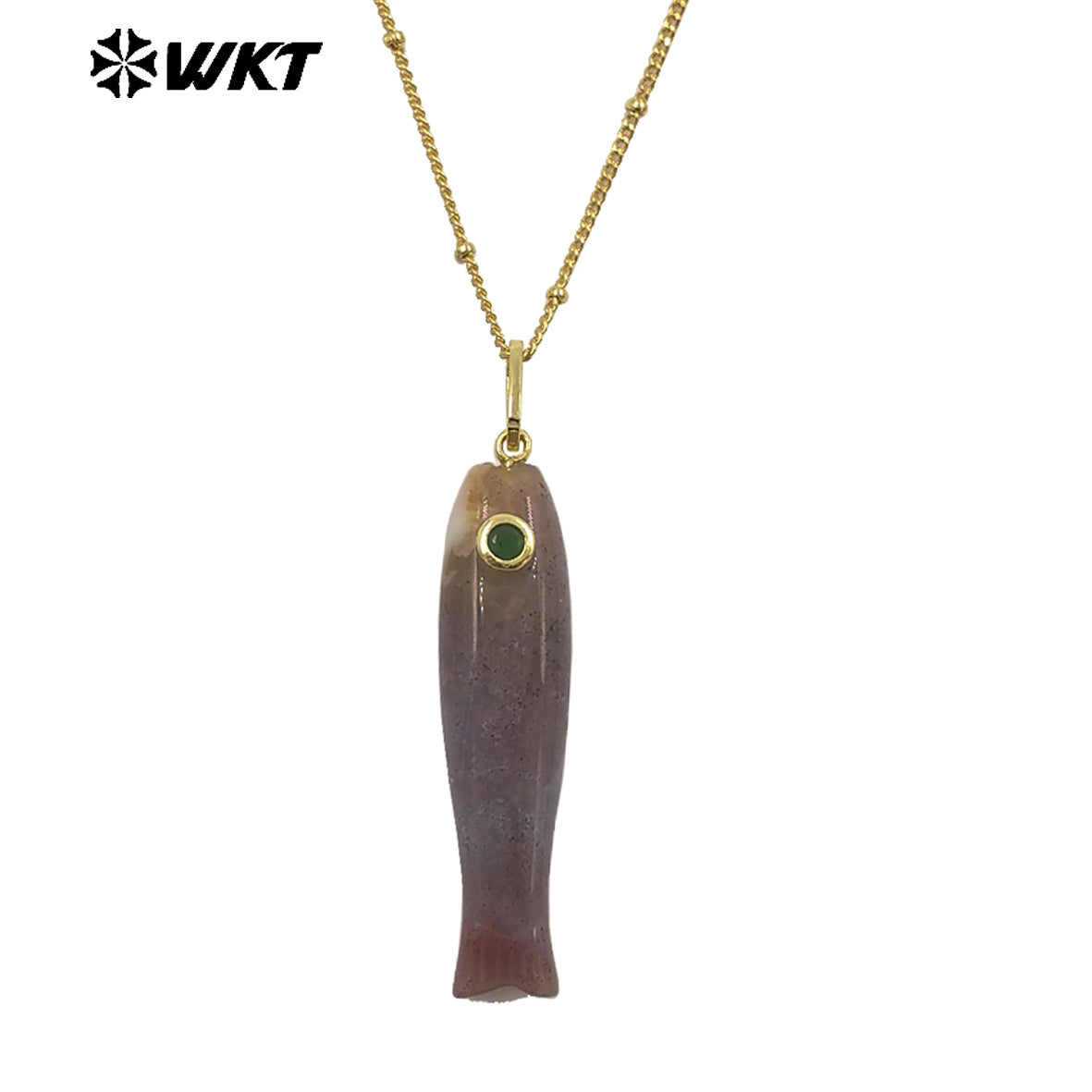 WT-N1535 Charming Trendy Natural Gemstones Little Fish Shape Gold Pendant Necklaces As Female Party Birthday Jewelry Gifts
