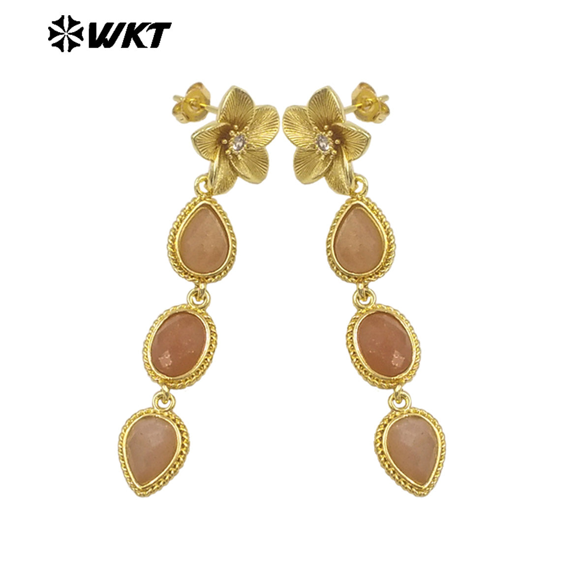 WT-E758 Amazing Fashion 18K Real Gold Plated Resist Tarnishable Multi Stones Earrings Women Birthday Gift Jewelry
