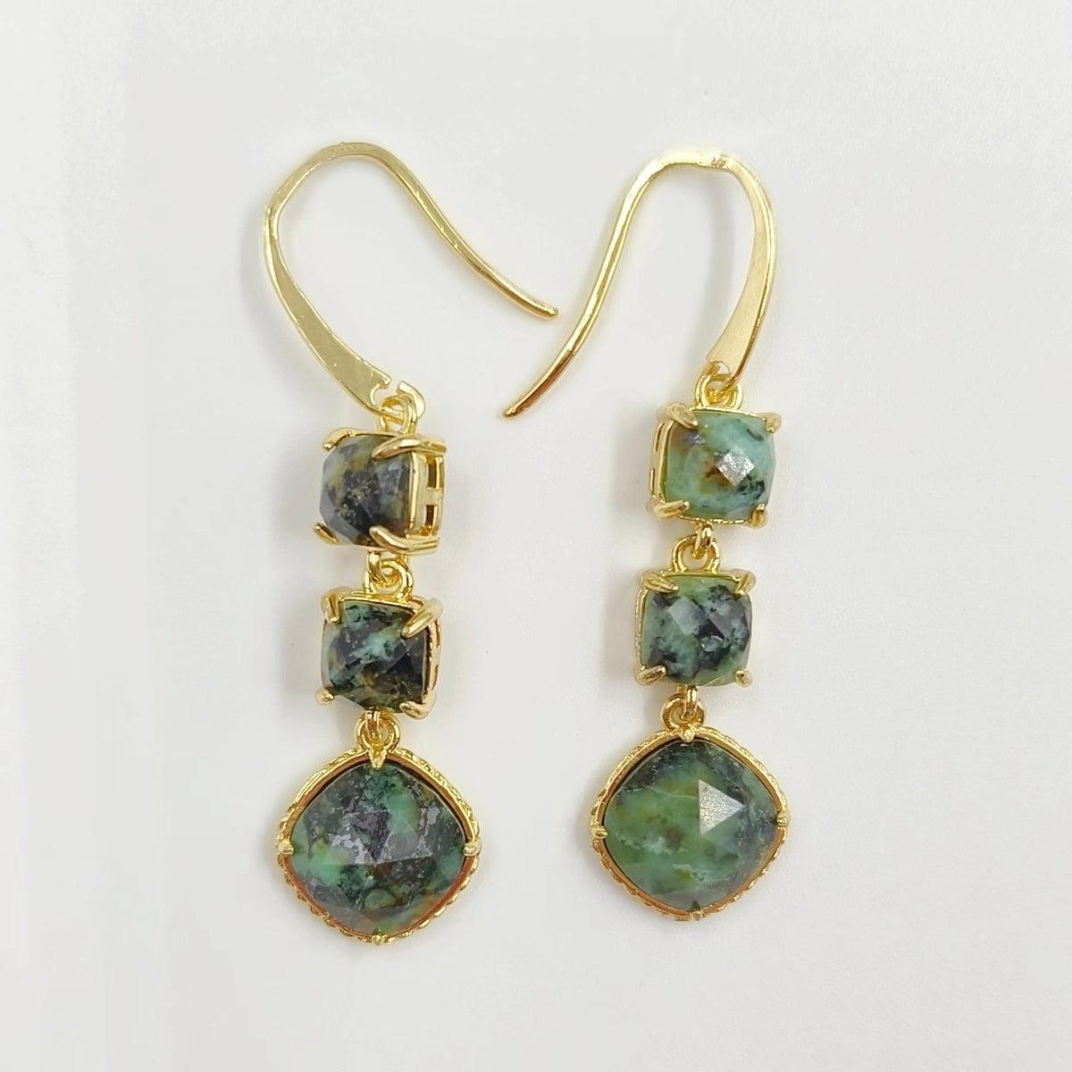 WT-E734 Elegant Colorful Gemstone Wire Wrapped Long Charming in Drop Earrings Women Triple Pendant Earrings