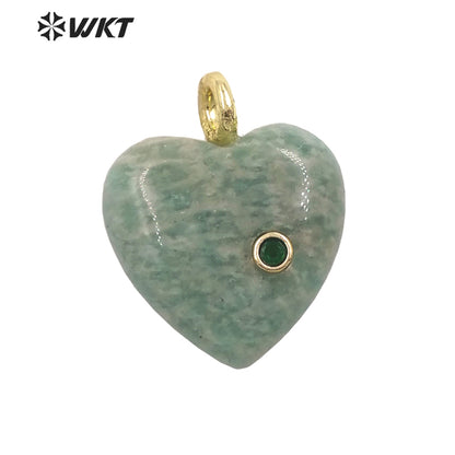 WT-P2028 Factory Wholesale Romantic Style Natural Gemstones And Zircon Heart Shape Pendants For Earrings Design Charms