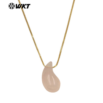 WT-N1483 WKT Wholesale New Design Natural Gemstone Necklace With Gold Color Tiny Chain Waterdrop Shape Female Birthday Jewelry