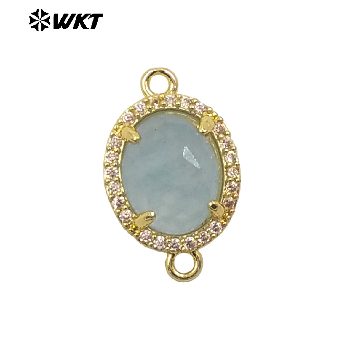 WT-C336 Stylish Little Zircon Round Colorful Natural Gemstone Double Hoop Connector Pendant for Women DIY Necklace Accessories