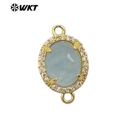 WT-C336 Stylish Little Zircon Round Colorful Natural Gemstone Double Hoop Connector Pendant for Women DIY Necklace Accessories