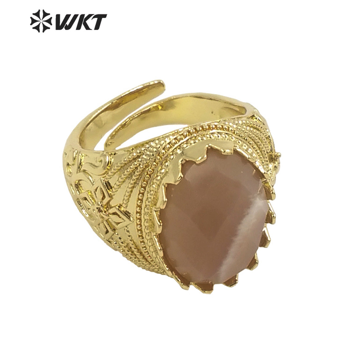 WT-R456 Wholesale Newest Spring Design 18k Gold Plated Oval Natural Stone Ring Gold Bezel Setting Europe Popular Jewelry Ring