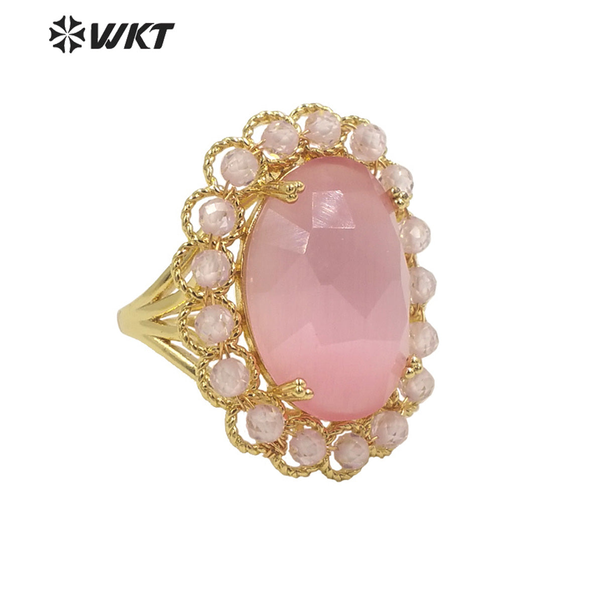 WT-R459 WKT Wholesale New Women 18k Gold Plated Resist Tarnishable Oval Cat Eye Stone Ring Charming Stone Beads Beauty Ring