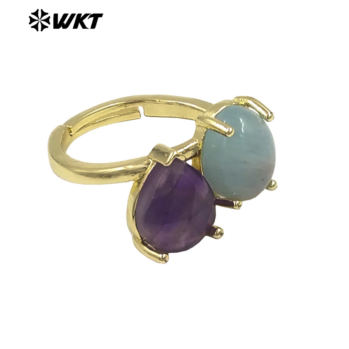 WT-R589 Classical Elegant Design Gold Electroplated Double Natural Gemstones Rings As Women Daily Matching Trendy Jewelry