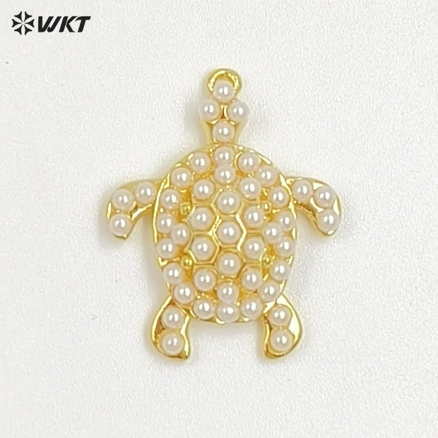 WT-MP310 Wholesale Fine Jewelry Gold And Silver Color Marine Animals Crab Shape Zircon With Artificial Pearl Little Pendants