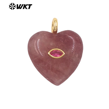 WT-P2042 Popular Sale Lapis Natural Stone Gold Plated Zircon Heart Shape Pendants For Romantic Women Necklace DIY Making