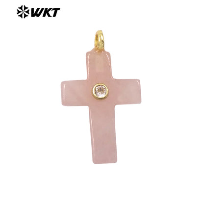 WT-P2110 High Quality Natural Gemstones Setting In Zircon Cross Shape Charms Pendants For Women Handmade Earrings Design
