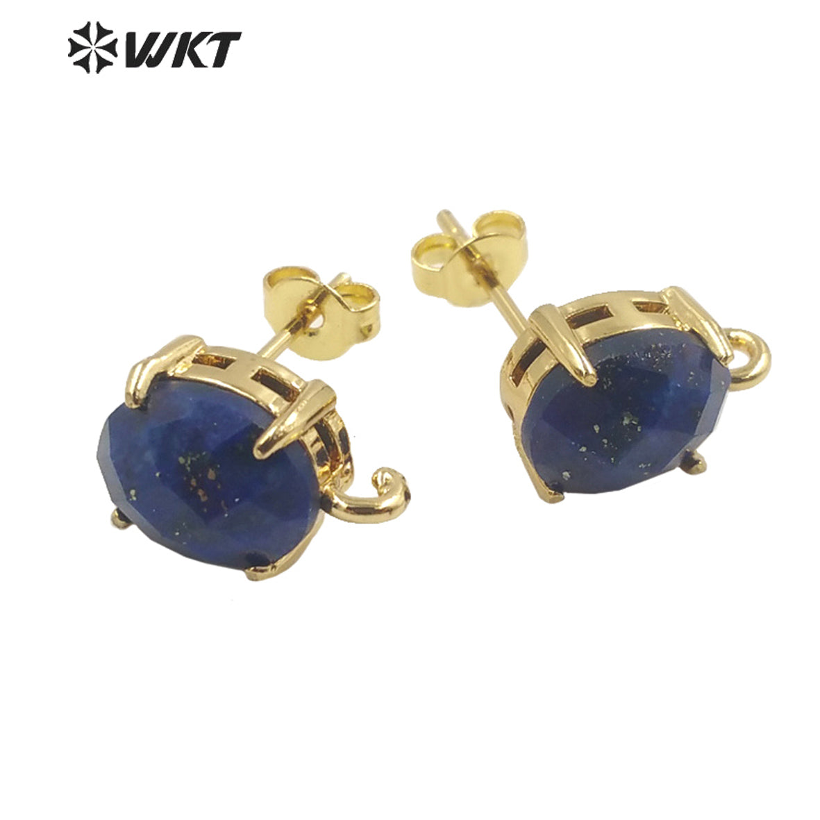 WT-E678 Women New Fashion Jewelry Findings Earrings Studs 18k Real Gold Plated Claw Setting Gemstone Studs with Hoop