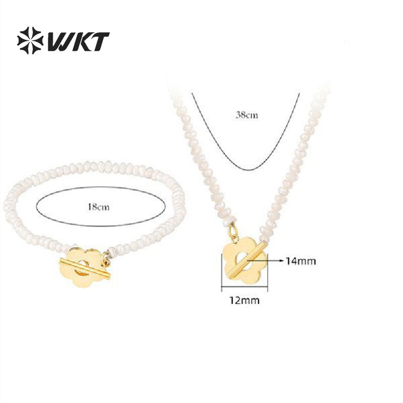 WT-MPB050 Vintage Simple Pearl Bracelet Stainless Steel Flower Connection Pearl Bracelet Women's Jewelry Pearl Bracelet