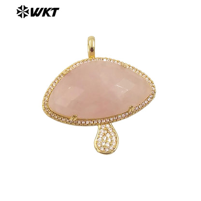 WT-MP297 Lovely 18K Real Gold Plated Natural Gemstone Setting America Popular Mushroom Jewelry Pendants Colors Available