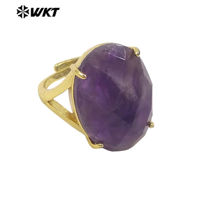 WT-R604 Good Quality Gold Electroplated Faceted Multiple Natural Gemstones Rings For Friends Fashionable Jewelry Present
