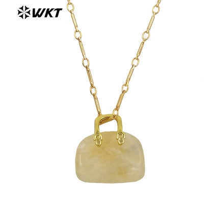 WT-N1362 Cute Handbag Shape Crystal Clear Natural Colored Gemstone Necklace Ladies Jewelry Necklace Gemstone Necklace