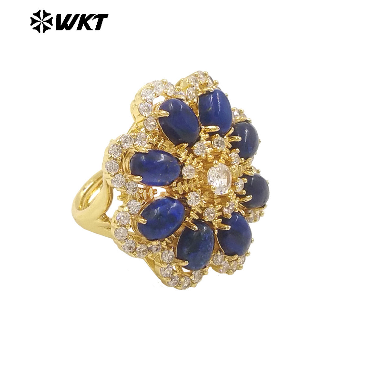 WT-R542 Wholesale Fashion Gold Micro Pave Cubic Zircon With Natural Gemstone Setting Beautiful Women Flower Ring