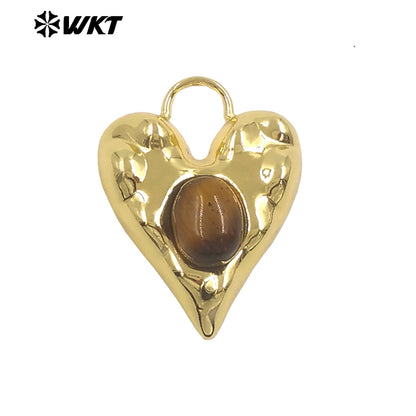 WT-P2132 Exquisite Unique 18K Gold Plated Natural Gemstones Heart Shape Little Charms Pendants For Women Jewelry Decorative