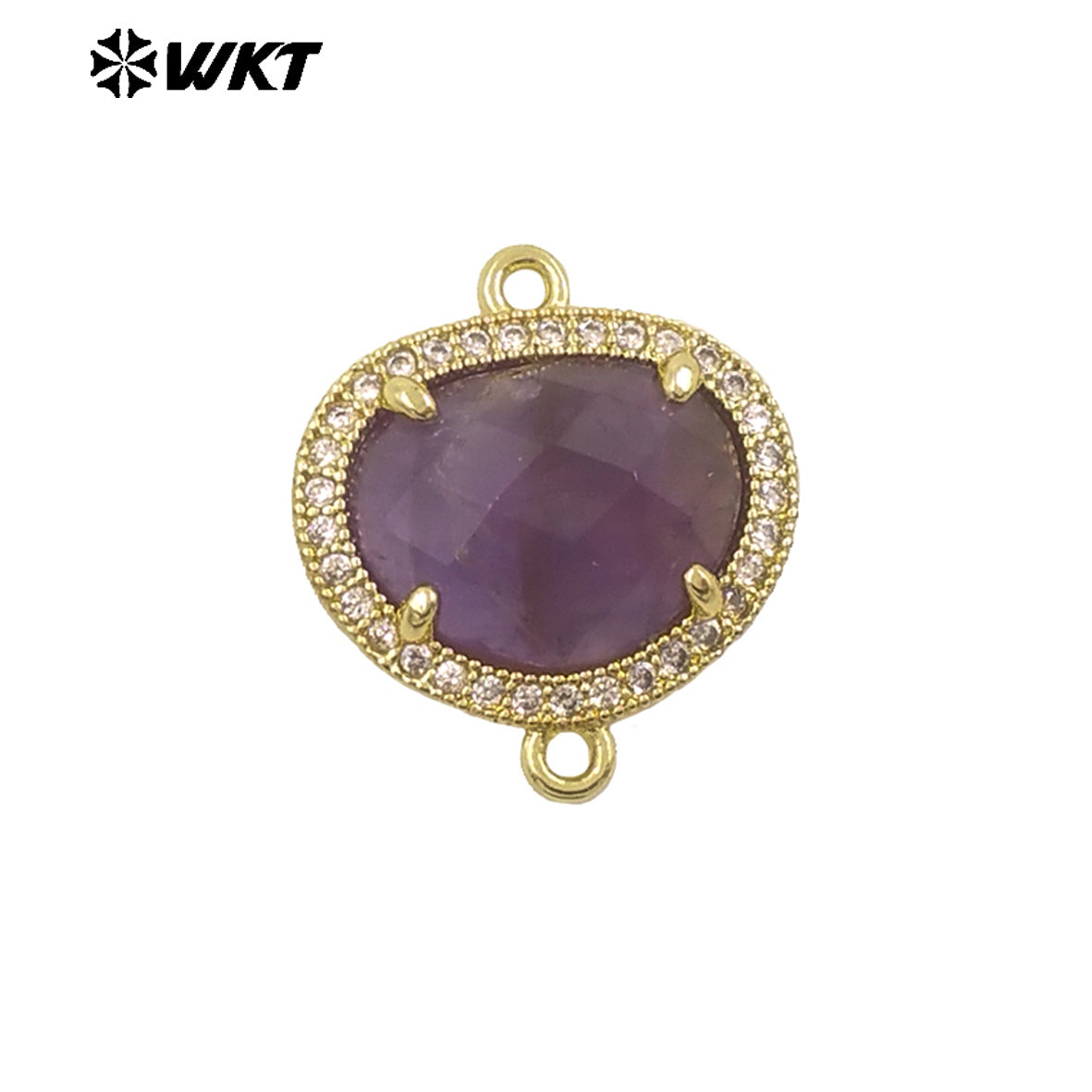 WT-C335 High Quality Wholesale Small Zircon Round MultiVariety Natural Gemstone Necklace Pendant Connector Double Hoop for Women
