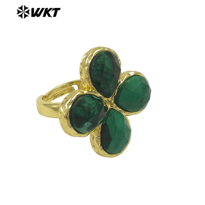 WT-R601 Beautiful 18K Gold Electroplated Natural Gemstones Flower Shape Rings Adjustable For Women Fashion Style Jewelry