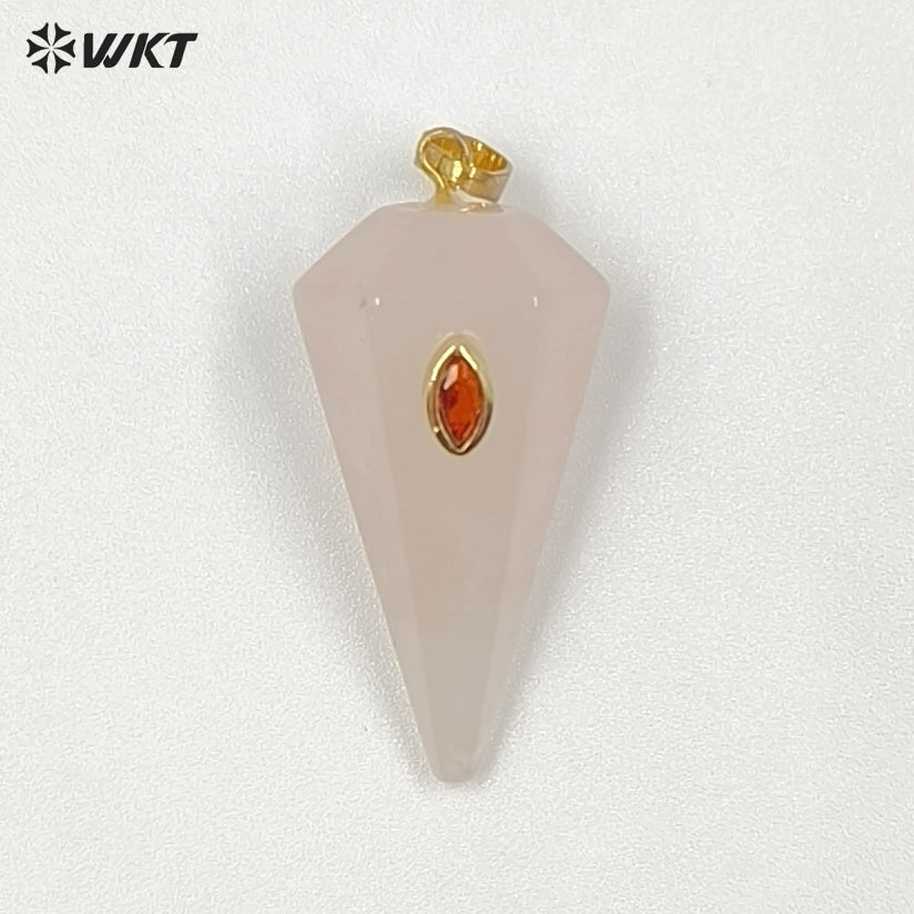 WT-P2093 Popular Sale Zircon And Natural Gemstones Geometric Faceted Shape Gold Pendants For Handmade Necklace Jewelry DIY
