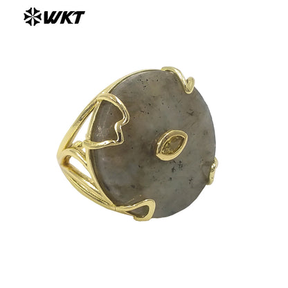 WT-R612 New Product 18K Gold Electroplated Zircon And Natural Gemstones Round Rings As Female Daily Matching Accessory