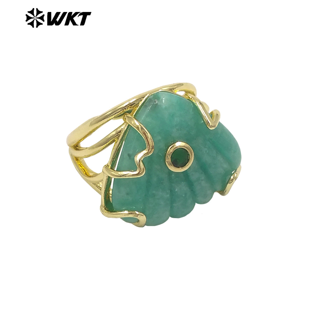 WT-R614 Lovely Design Gold Plated Colorful Zircon And Natural Gemstones Shell Shape Rings For Lady Wedding Wearing Accessory