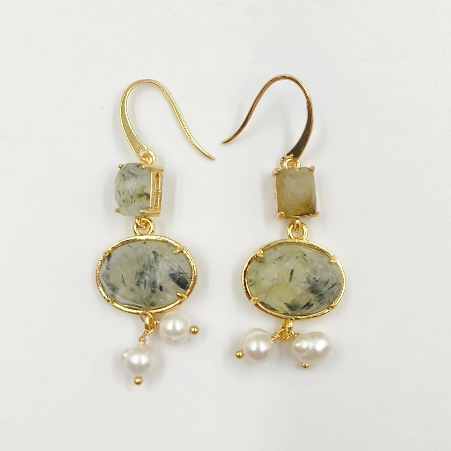 WT-MPE110 Bohemia Elegant Natural Pearl and Stone 18k Gold Plated Gift for Women Weeding 58mm Romantic Pendant Earrings
