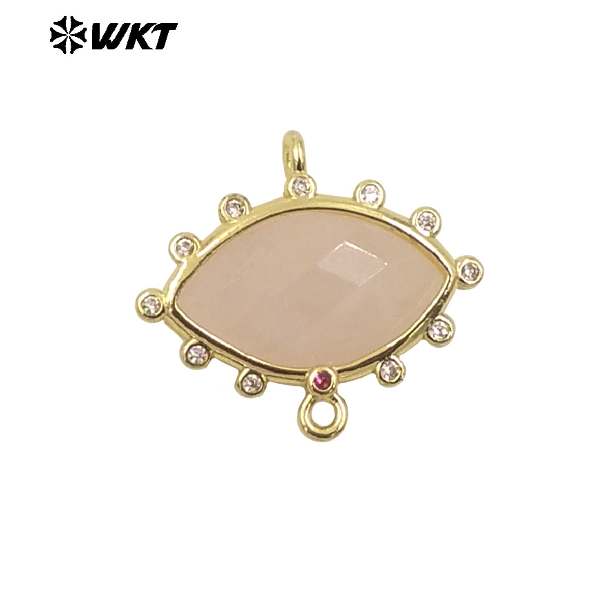 WT-C328 Wholesale Fashion Gold Bezel Setting Small Delicate Horse Eye Shape Double Loops Necklace Connectors