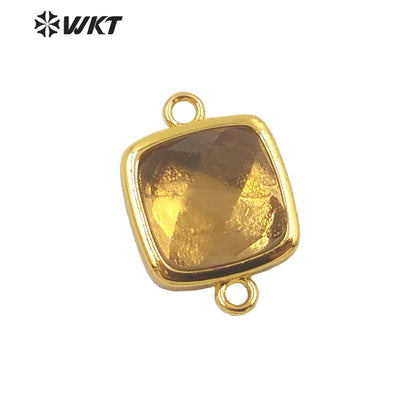 WT-C305 Wholesale Fashion Gold Bezel Double Loops Small square Stone Connectors for Jewelry DIY Design Findings