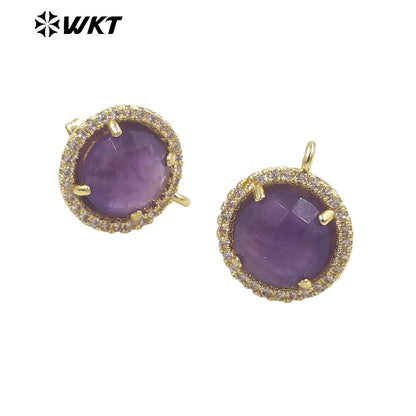 WT-JFE82 WKT Elegant 10mm Round 18k Gold Plated Claw Setting Stone Earring Hoops for DIY Making Fashion Gemstone Studs Findings