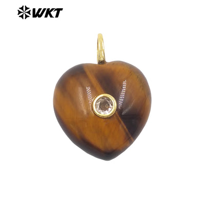 WT-P2111 Delicate Romantic Zircon And Natural Gemstones Smooth Heart Shape Little Pendants For Female Necklaces Making