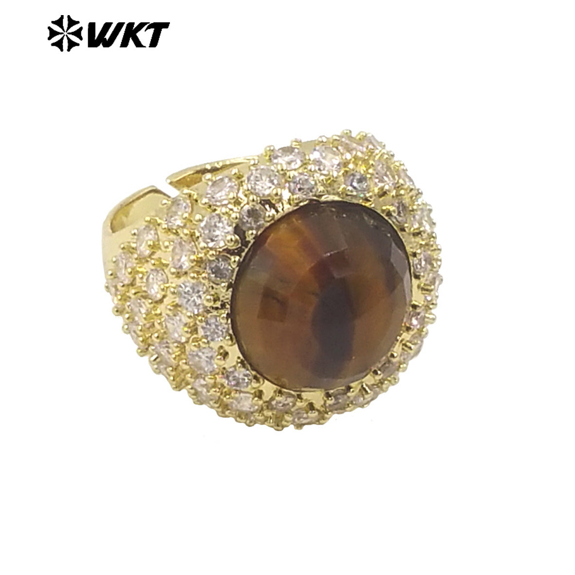 WT-MR027 Bling Series Big Unisex Cocktail Gemstone Setting With 18K Real Gold Plated Round Stone Rings in Open Size