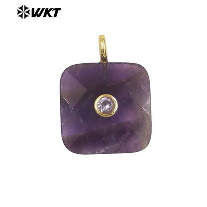 WT-P2089 Factory Wholesale Colorful Zircon And Natural Gemstone Square Gold Pendant For Handmade Jewelry Design Findings