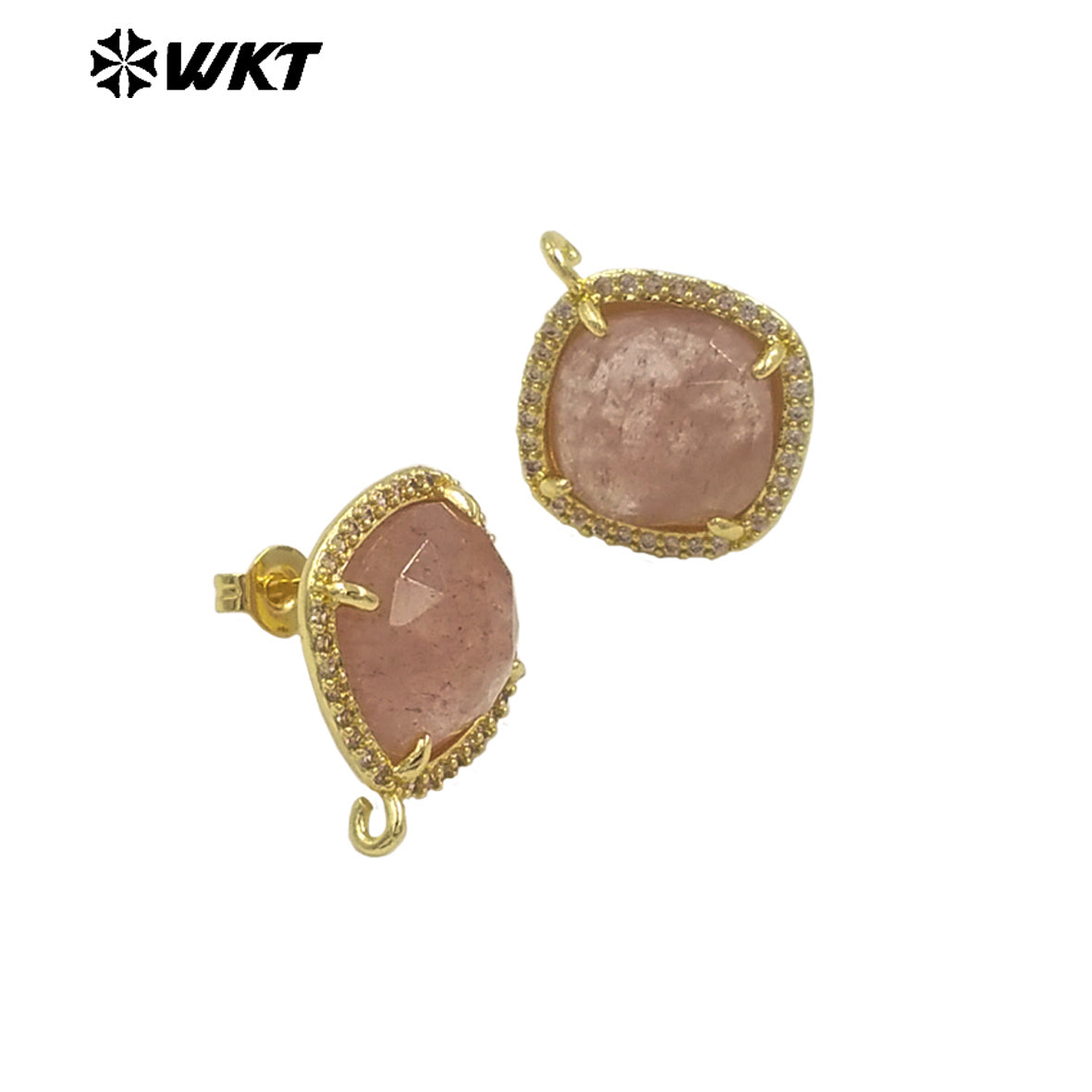 JFE120 Women Popular Fashion Gold Plated 10MM Square Natural Gemstone Amazonite Earring Studs With Hoop for DIY