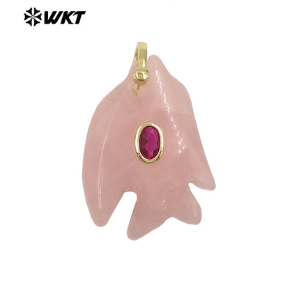 WT-P2067 Lovely Style Ocean Series Multiple Natural Gemstones And Zircon Fish Shape Charm Pendants For Friends Gift DIY