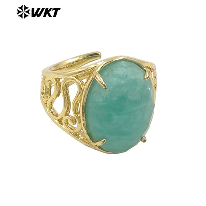 WT-R527 WKT New Design Natural Oval Faceted Gemstone With Clawing Setting Sun Stone Women Cocktail Ring