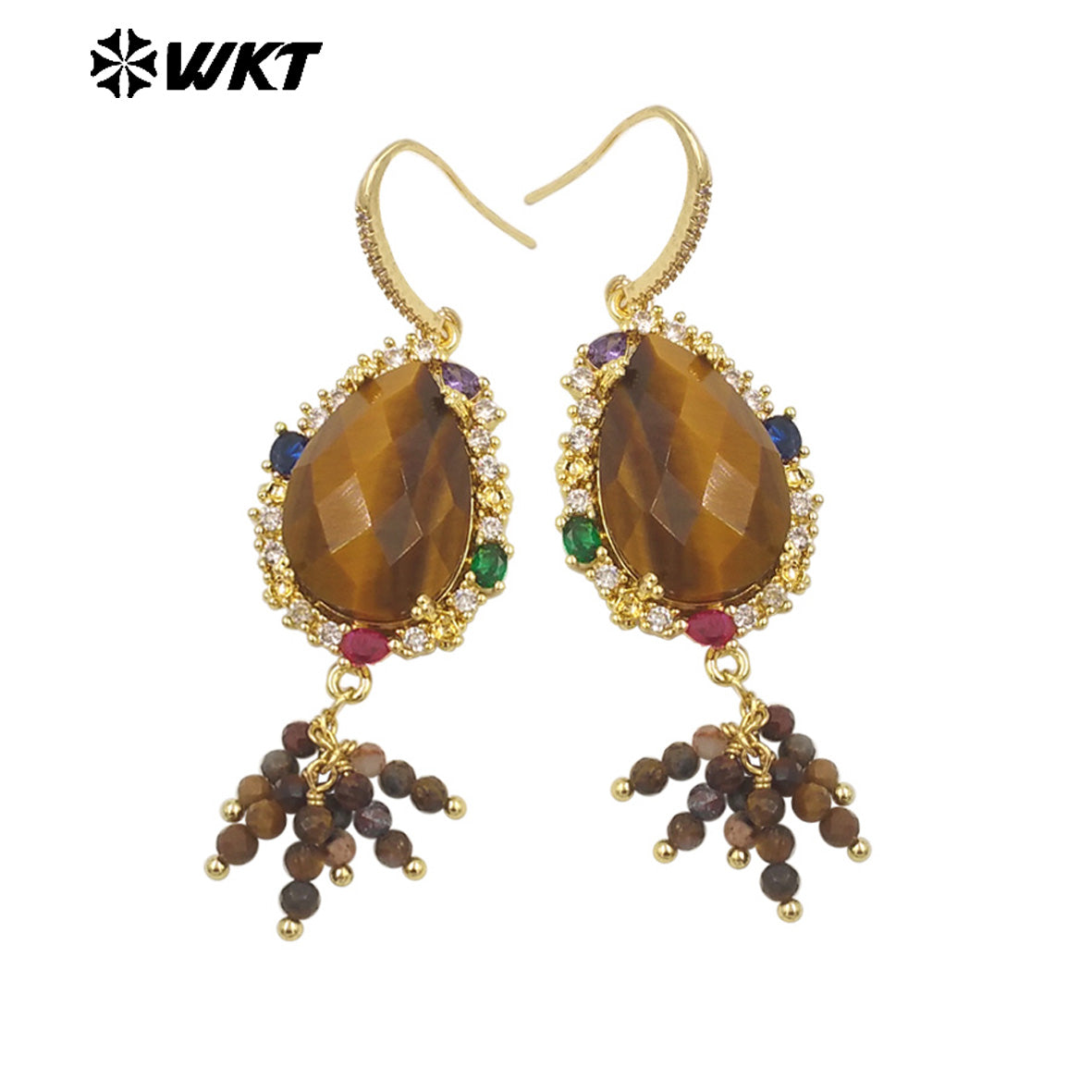 WT-ME107 WKT New Design Most Popular Handmade Wire Wrapped Tiny Beads Dangle Drop Stone Earring With Hoop Gold Party Studs