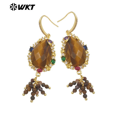 WT-ME107 WKT New Design Most Popular Handmade Wire Wrapped Tiny Beads Dangle Drop Stone Earring With Hoop Gold Party Studs