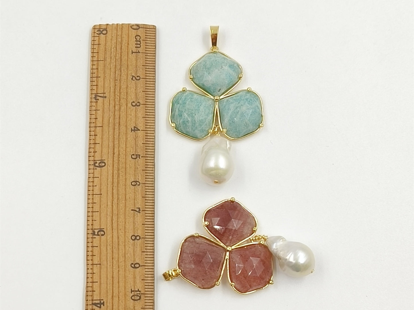 WT-JP506 Newest Wonderful 18K Gold Plated Three Natural Gemstones And Pearl Pendant For Female Earrings Jewelry Making