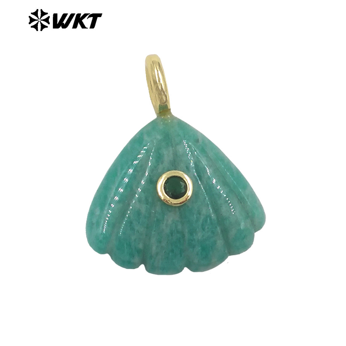 WT-P2054 Delicate Design Gold Plated Zircon And Natural Gemstones Cute Shell Shape Charms Pendant For Handmade Necklace DIY