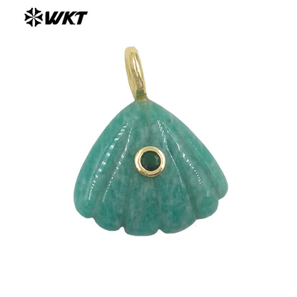 WT-P2054 Delicate Design Gold Plated Zircon And Natural Gemstones Cute Shell Shape Charms Pendant For Handmade Necklace DIY