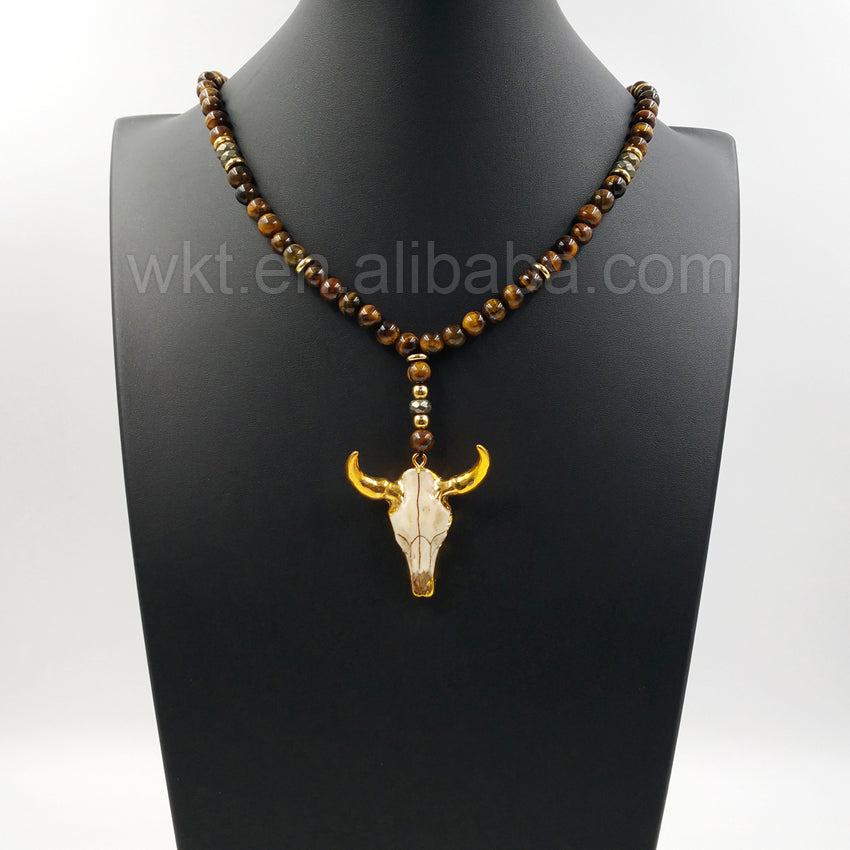 WT-N776 Wholesale Natural Gemstone tiger Eye Round Beads Necklace, Gorgeous 32inch Long Themed Pendant Beads Necklace