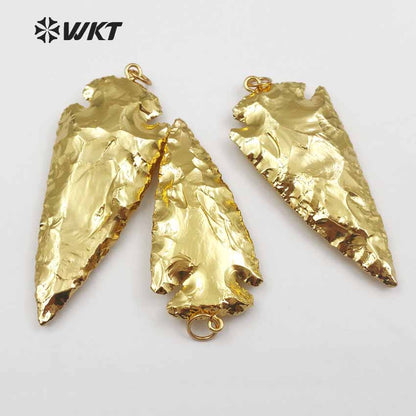 WT-P1376 Natural Stone Pendant Carved Arrowhead Stone Pendant with 24k Gold for Women Pendant