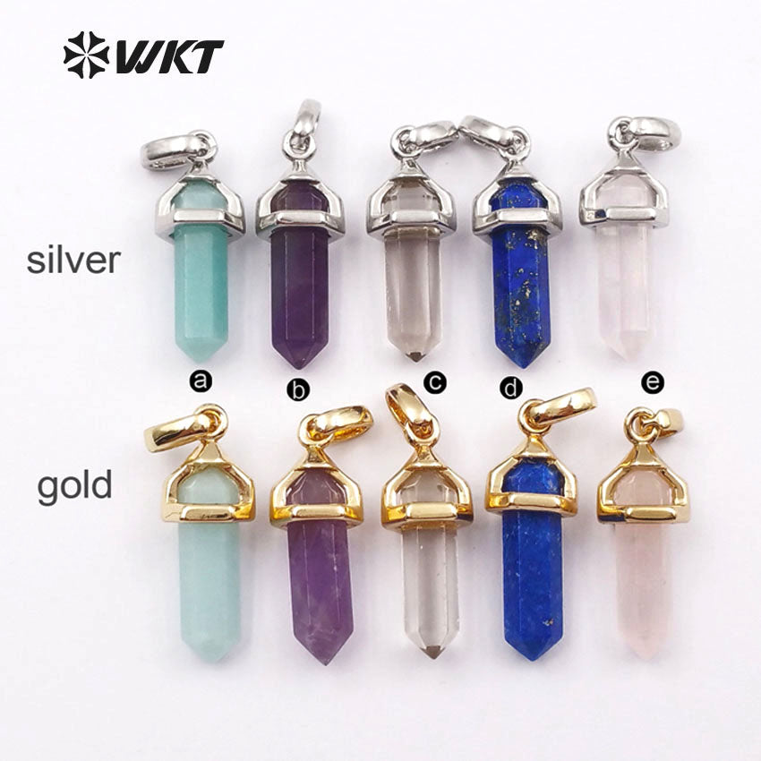 WT-P1387 Wholesale 5pcs Trendy Natural Elegant in 24k Gold Electroplated for Women Jewelry Making Crystal Stone Pendant