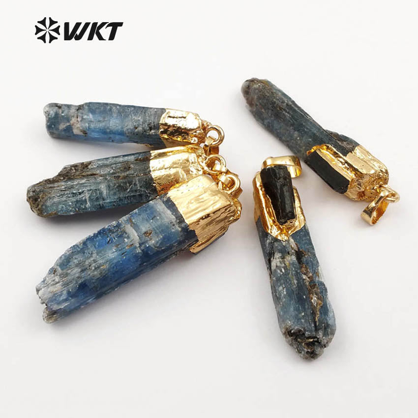 WT-P1391 Wholesale Special Fashion Natural Blue Kyanite With With Electroplated Women Jewelry Making 2018 Black Tourmaline Charm
